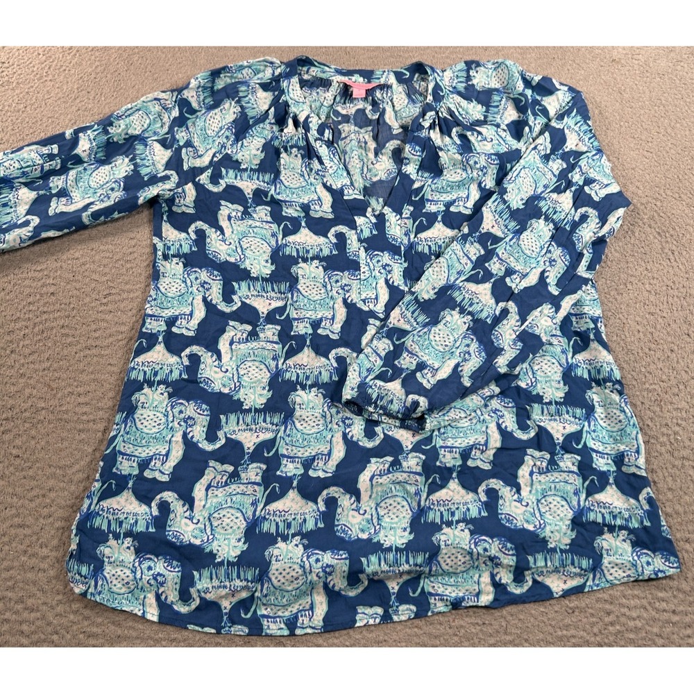 Lilly Pulitzer Martinique Blouse Top Women's Small Blue‎ Tunic Resort Minimalist